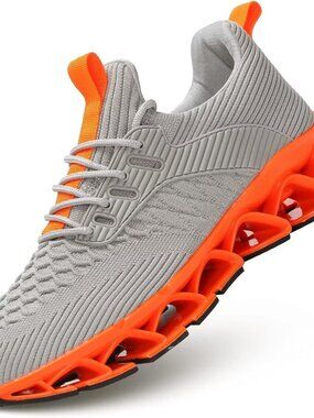 Women Beige Orange Blade Comfort Non Slip Athletic Trainer Slip on Sneaker Shoes